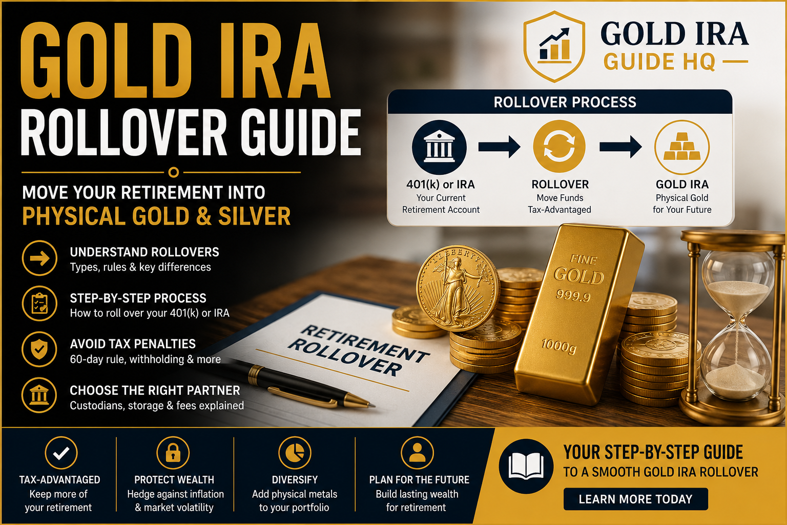 Gold IRA Rollover Guide explaining how to roll over a 401k or IRA into gold