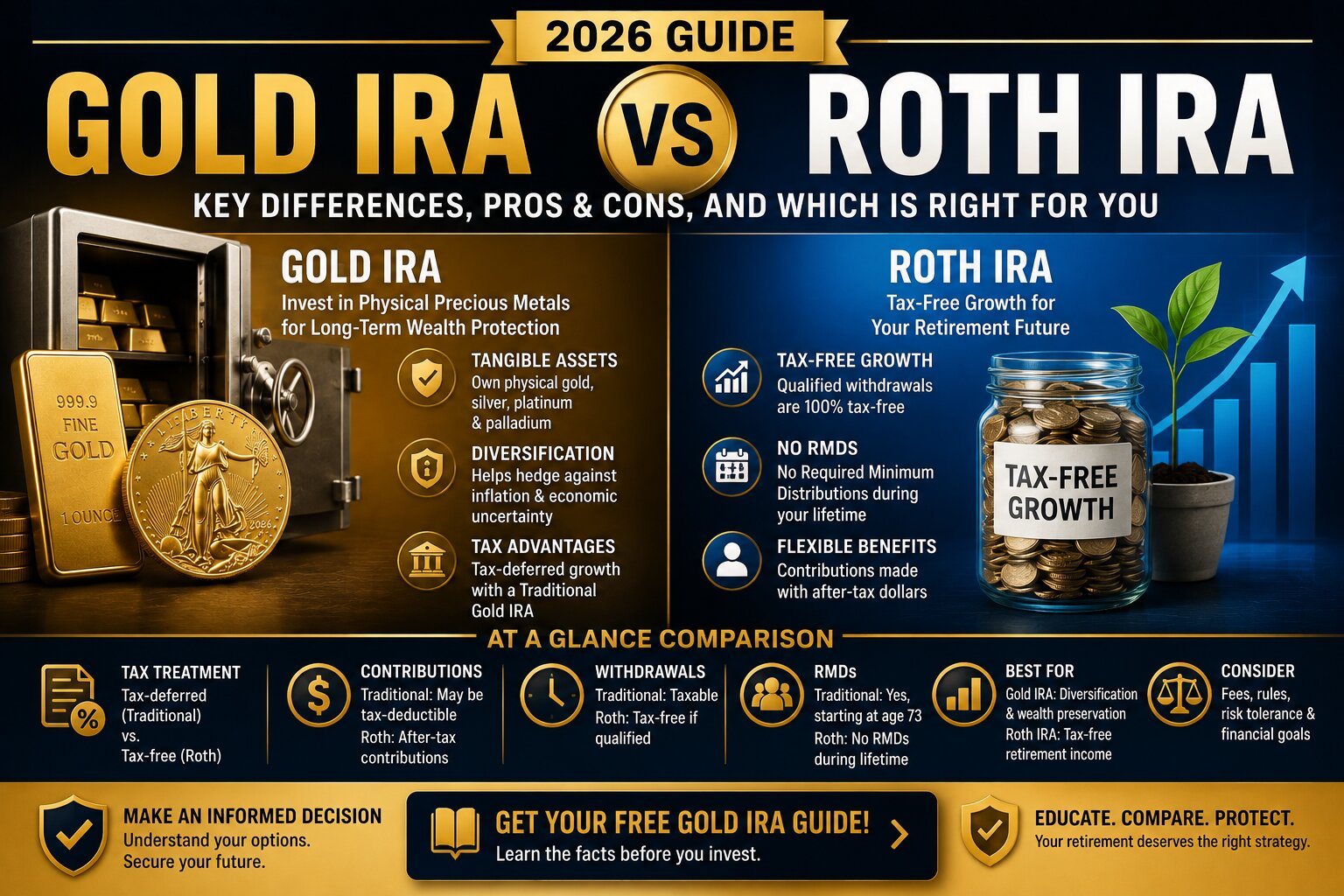 Gold IRA vs Roth IRA 2026 retirement account comparison