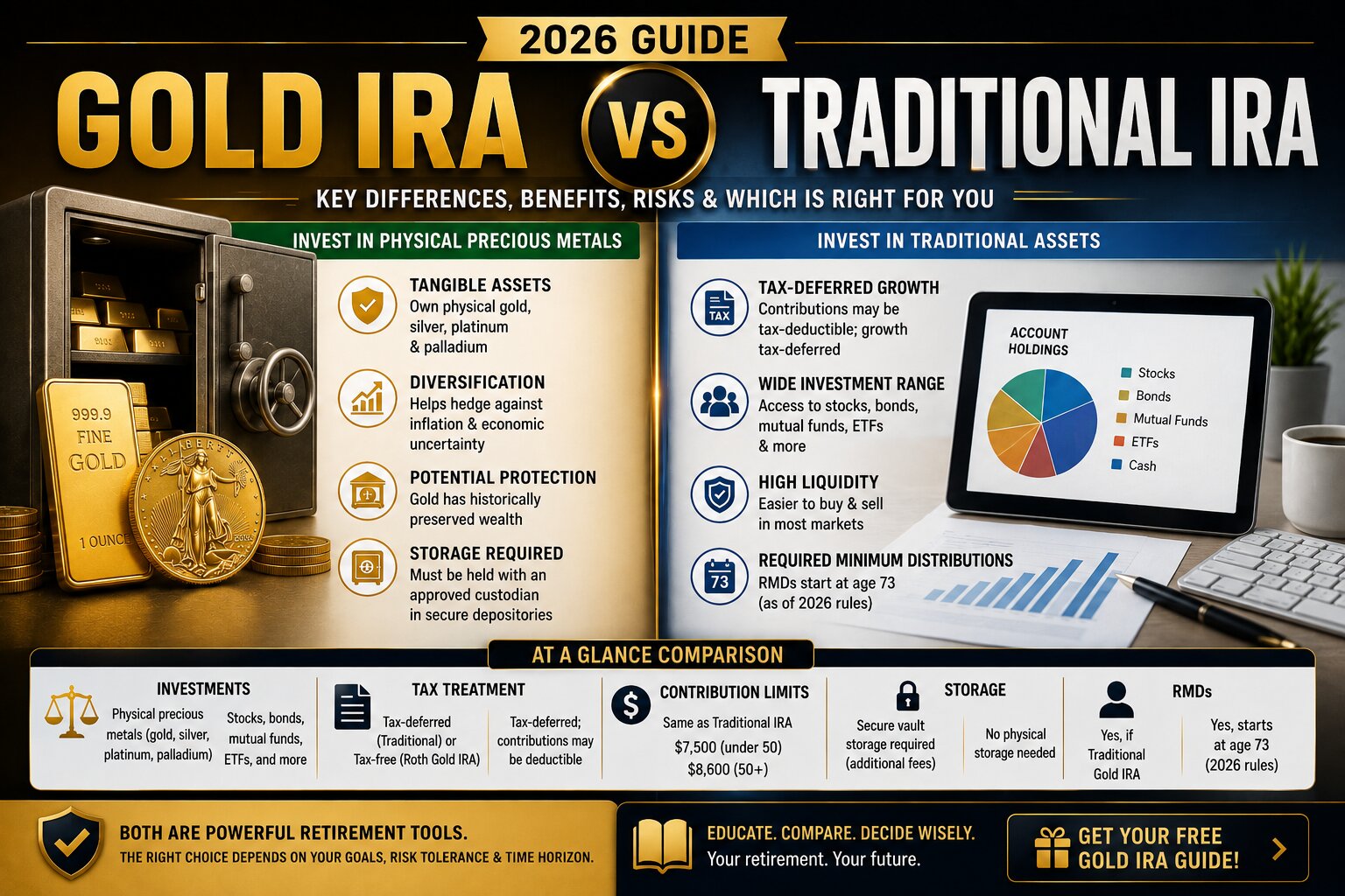 Gold IRA vs Traditional IRA 2026 retirement account comparison